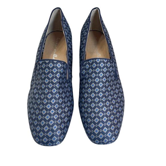 Bettye Muller Concept Loafers Blue Geometric Print Block Heel Slip-On Shoes Sz 9 - Picture 1 of 6
